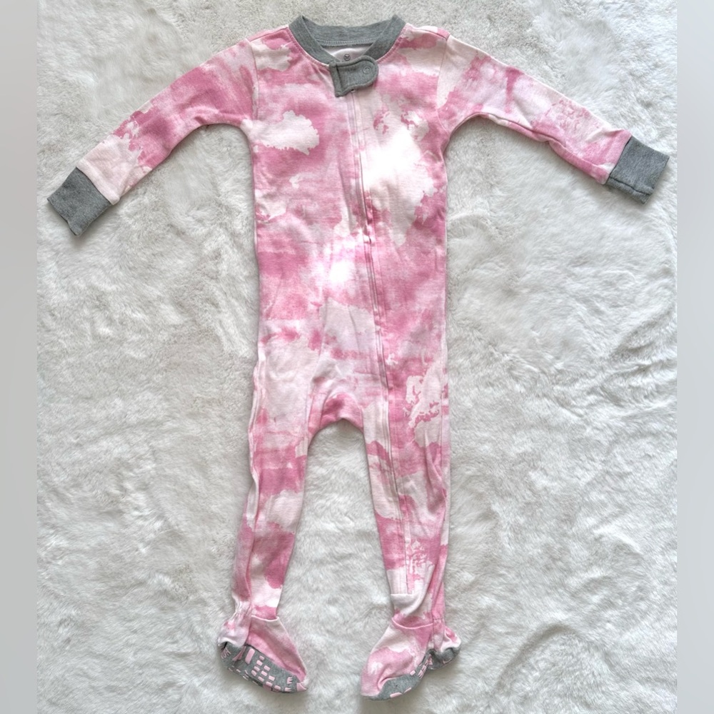 NWOT HonestBaby Non-Slip Footie PJ Rose Colior World watercolor pink tie dye 12m - Picture 5 of 6